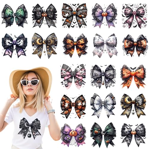 Dazoratix Halloween Bogen Bügelbilder – 20 Blatt DTF Ready to Press Heat Patches Vinyl Designs Geist Kürbis Aufkleber Aufkleber für Mädchen Frauen T-Shirts Kleidung Hoodies DIY Handwerk Applikation von Dazoratix