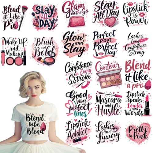 Dazoratix Make-up-Bügelbilder – 20 Blatt DTF Ready to Press Heat Patches Vinyl Design Lippenstift Aufkleber Aufkleber Applikationen für Frauen Mädchen T-Shirts Kleidung Hoodies Kissen Tasche DIY von Dazoratix