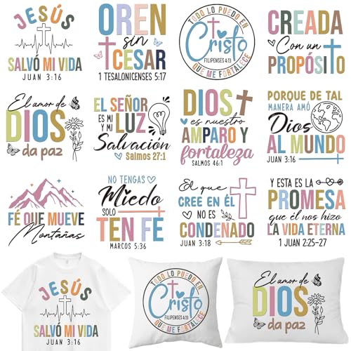 Dazoratix Spanische christliche Wärmeübertragungen – 12 Blatt Bibelvers DTF Bügelbilder, bereit zum Drücken, Vinyl-Aufkleber, Applikationen für T-Shirts, Kleidung, Jacken, Kissen, Taschen, Hüte, Dazoratix Spanische christliche Wärmeübertragungen – 12 Blatt Bibelvers DTF Bügelbilder, bereit zum Drücken, Vinyl-Aufkleber, Applikationen für T-Shirts, Kleidung, Jacken, Kissen, Taschen, Hüte, von Dazoratix