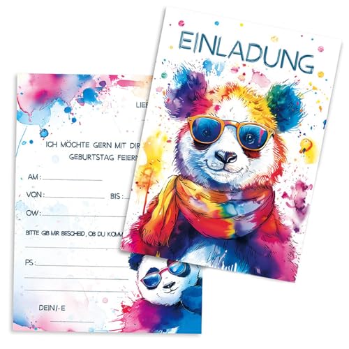 Dazzjoy 12 Blätter Einladungskarten Kindergeburtstag Junge Mädchen, Aquarell Panda Einladungskarten Geburtstag,Einladung Kindergeburtstag,Geburtstagseinladungen für Kinder von Dazzjoy