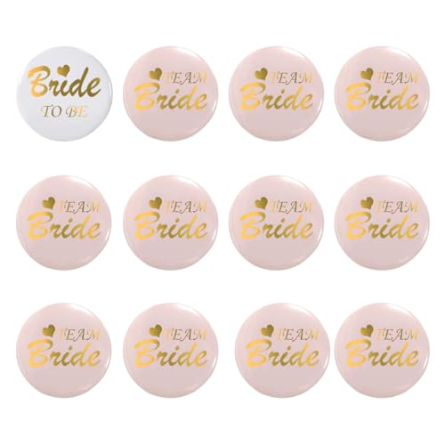 DazzJoy 12 Stk JGA Braut Button Set, Jga Accessoires Frauen, Team Bride Buttons Anstecker,Junggesellenabschied Frauen Accessoires,Jga Frauen Abzeichen für Spiele Party,Hochzeit,Engagement Feiern(Rosa) von Dazzjoy