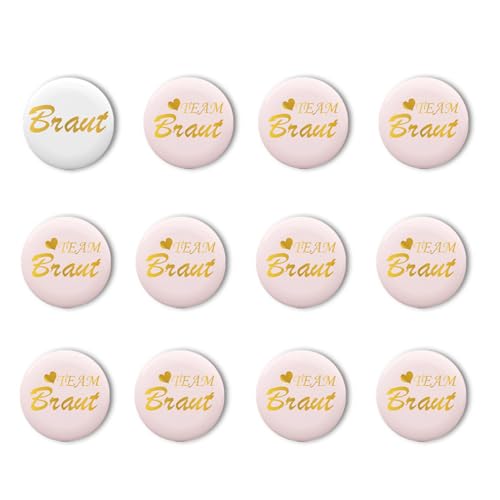 DazzJoy 12 Stück JGA Braut Button Set,Jga Accessoires Frauen,Team Bride Buttons Anstecker,Junggesellenabschied Frauen Accessoires,Jga Frauen Abzeichen für Spiele Party,Hochzeit,Engagement Feiern(Rosa) von Dazzjoy