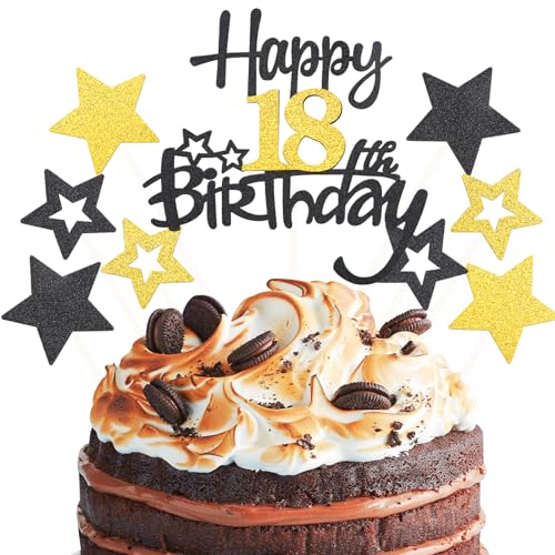 DazzJoy Tortendeko 18 Geburtstag Mädchen Junge, Glitzer Happy 18th Birthday Cake Topper, 9 Stück Torten Deko 18. Geburtstag, 18. Geburtstag Kuchen Deko Schwarz Gold, Kuchendeko 18 Geburtstag DazzJoy Tortendeko 18 Geburtstag Mädchen Junge, Glitzer Happy 18th Birthday Cake Topper, 9 Stück Torten Deko 18. Geburtstag, 18. Geburtstag Kuchen Deko Schwarz Gold, Kuchendeko 18 Geburtstag von Dazzjoy