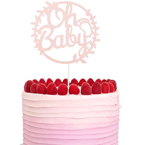 DazzJoy Oh Baby Cake Topper, Glitzer Babyparty Deko, Rosa Tortendeko, Kuchendeko Kindertaufe, Torten Deko Gender Reveal Partydeko, Tortenaufsatz Babyshower von Dazzjoy