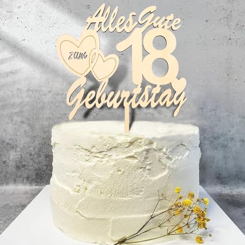DazzJoy Holz Tortendeko 18. Geburtstag Junge Mädchen, Cake Topper, Alles Gute zum 18. Jahr, Kuchendeko, Happy 18th Birthday Torten Deko von Dazzjoy