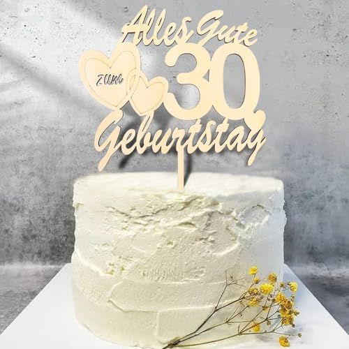 DazzJoy Tortendeko 30 Geburtstag Mann Frau,Holz Cake Topper 30 Geburtstag Deko,Kuchendeko Alles Gute zum Geburtstag 30 Jahre,Kuchen Deko 30 Geburtstag Frauen Männer,Torten Deko 30 Geburtstag von Dazzjoy