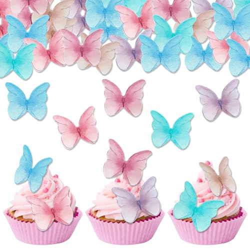 DazzJoy Essbare Schmetterlinge für Torte, 48 Stück Bunte Schmetterling Cupcake Topper, Muffin Deko, Esspapier Tortendeko für Geburtstag und Hochzeit von Dazzjoy
