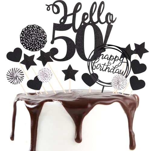 DazzJoy Tortendeko 50. Geburtstag Mann Schwarz,50 Geburtstag Deko Torte,Torten Deko 50 Geburtstag Frau,Kuchen Deko 50. Geburtstag,Tortendeko 50 Geburtstag,50. Geburtstag Kuchendeko von Dazzjoy