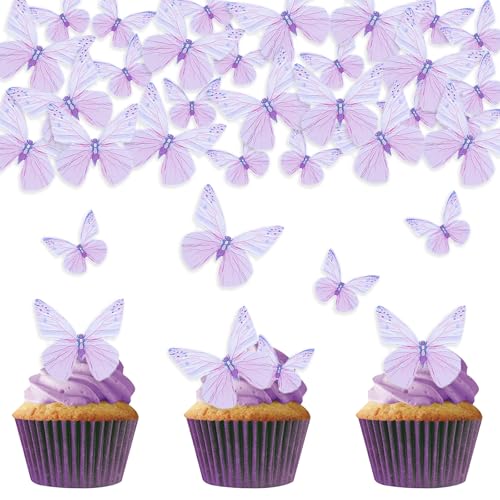 DazzJoy 72 Stück Schmetterlinge Tortendeko Essbar,Essbare Echmetterlinge Deko Torte,Lila Schmetterling Essbare Tortendeko,Kuchen Deko Schmetterlinge Esspapier,Essbare Schmetterlinge für Torte von Dazzjoy