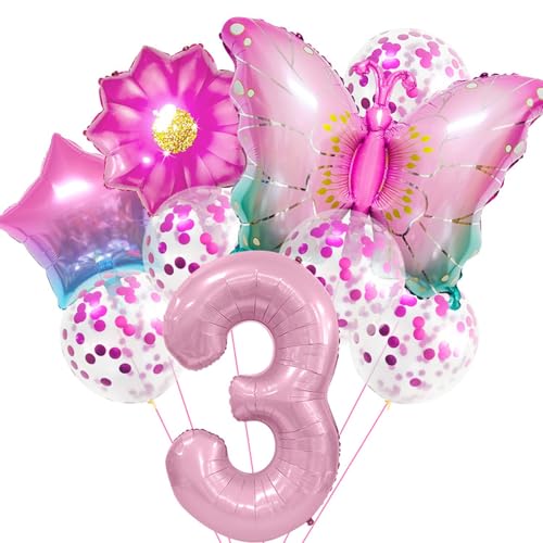 DazzJoy Schmetterlinge Deko 3. Geburtstag Mädchen, Schmetterling Luftballon 3. Geburtstag, Schmetterling Folienballon Deko 3 Geburtstag Mädchen, Schmetterling Ballon Geburtstagsdeko 3 Jahre Mädchen von Dazzjoy