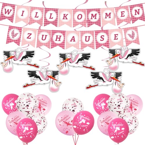DazzJoy Willkommen Zuhause Baby Deko, Welcome Back Home Baby Girl Deko Set mit Herzlich Willkommen Girlande und Willkommen Zurück Luftballons Geburtstag, Hänge Deko Storch für Babyparty Deko Mädchen DazzJoy Willkommen Zuhause Baby Deko, Welcome Back Home Baby Girl Deko Set mit Herzlich Willkommen Girlande und Willkommen Zurück Luftballons Geburtstag, Hänge Deko Storch für Babyparty Deko Mädchen von Dazzjoy