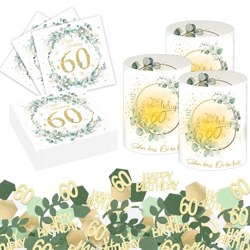 DazzJoy Deko 60 Geburtstag Mann Frau, 60 Geburtstag Deko Set mit Windlicht Tischdeko 60. Geburtstag, Servietten 60. Geburtstag Deko und Happy Birthday 60 Konfetti Geburtstag,Geburtstagsdeko 60 Jahre von Dazzjoy