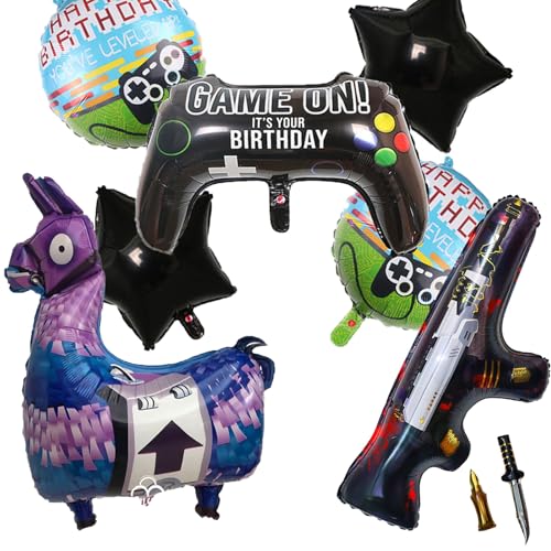 DazzJoy Videospiel Luftballons Geburtstag, 7 Stück Spiel Folienballon, Happy Birthday Ballon, Gamer Geburtstagsdeko Ballons, Lama Lila Spiel Folienballons, Gaming Spielzeug Pistole Kinder Luftballon DazzJoy Videospiel Luftballons Geburtstag, 7 Stück Spiel Folienballon, Happy Birthday Ballon, Gamer Geburtstagsdeko Ballons, Lama Lila Spiel Folienballons, Gaming Spielzeug Pistole Kinder Luftballon von Dazzjoy
