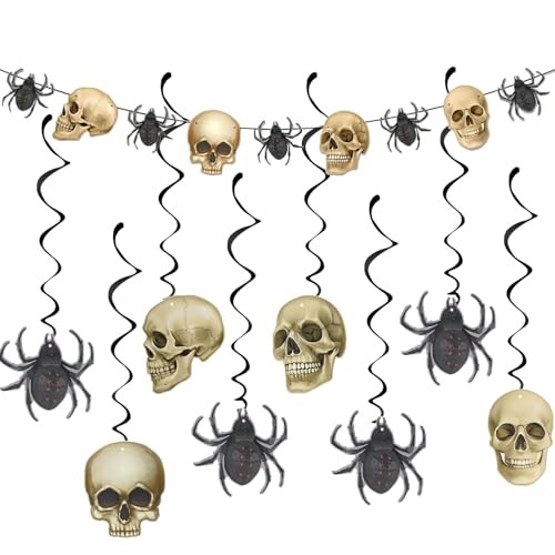 DazzJoy Halloween Girlande Totenkopf Spinne Deko, Halloween Hängende Wirbel Deko Spiral Girlanden, Halloween Dekoration Totenkopf Spinnen Wirbel Deko für Halloween Deko Outdoor Garten, Horror Deko DazzJoy Halloween Girlande Totenkopf Spinne Deko, Halloween Hängende Wirbel Deko Spiral Girlanden, Halloween Dekoration Totenkopf Spinnen Wirbel Deko für Halloween Deko Outdoor Garten, Horror Deko von Dazzjoy