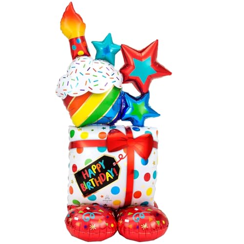 DazzJoy Happy Birthday Ballon Stehend, XXL Folienballon Happy Birthday Luftballons Geburtstag, Torten Happy Birthday Deko Luftballon, Helium Ballons für Babyparty, Kindergeburtstag Deko Junge Mädchen von Dazzjoy