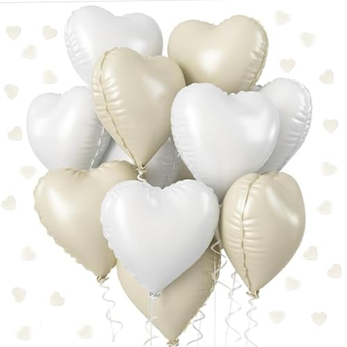 DazzJoy Herzluftballons Hochzeit Deko, 20 Stück 18 Zoll Herz Luftballon Creme und Weiß, Herzballons Folienballon, Helium Ballon für Standesamt, Valentinstag von Dazzjoy