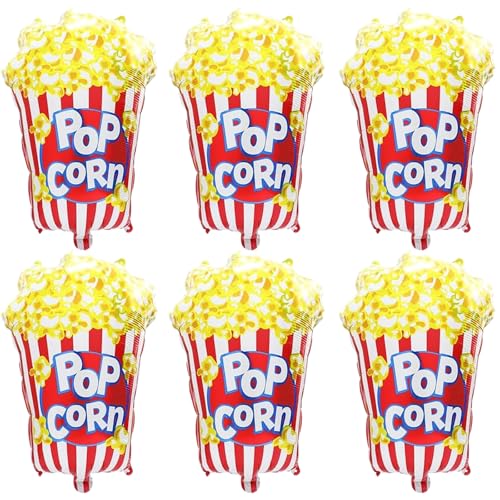 DazzJoy Karneval Deko Popcorn Luftballons, 6 Stück XXL Luftballon Popcorn, Kino Deko Popcorn Folienballon, Zirkus Deko Popcorn Helium Ballons für Zirkus Thematische Party Deko, Karneval Party Deko von Dazzjoy