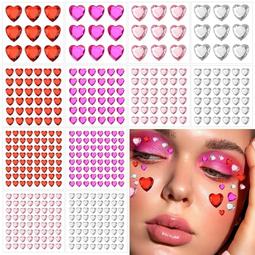 Dazzhues 436 Stück selbstklebende Herz-Strasssteine aus Acryl Herz-Edelsteine für Gesicht Haare Körper glitzernde Herz-Juwelen Kristall-Aufkleber für Valentinstag Dekoration Nagelkuns DIY-Handwerk von Dazzhues