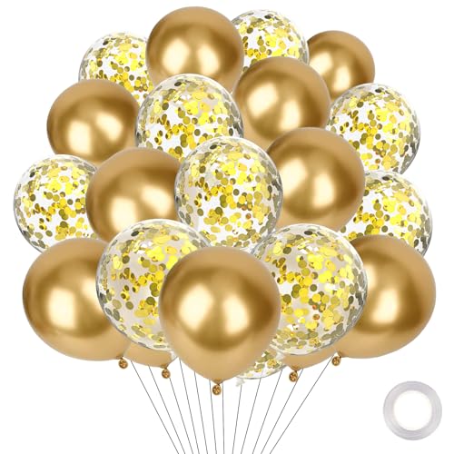 Luftballons Gold, 30 Stk Metallic Goldene Luftballons Geburtstag, Konfetti Ballons Gold, Konfetti Luftballons für Geburtstag, Babyparty, Jubiläum, Graduierung, Neujahr, Karneval, Goldene Hochzeit Deko von Dazzjoy