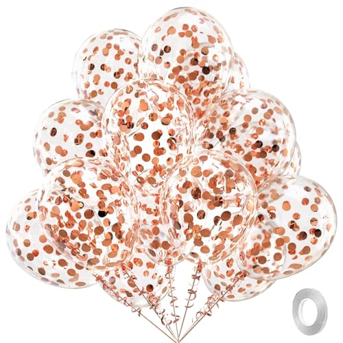 Konfetti Luftballons Rosegold,10 Stk Rosegold Luftballons Konfetti,Luftballon Geburtstag mit Konfetti Rosegold, Konfettie Ballons Rosegolde für Boho Hochzeit,Babyparty, Brautparty,Jubiläum Dekoration von Dazzjoy