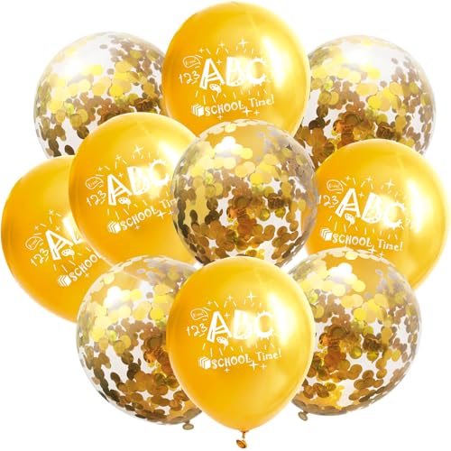 DazzJoy 10 Stück Luftballons Schulanfang Deko Gold,12 Zoll ABC Einschulung Luftballons,Konfetti Ballons Einschulung,Schuleinführung Deko Mädchen,Schulkind Luftballon Helium von Dazzjoy
