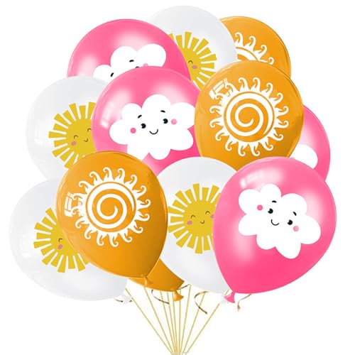 DazzJoy 12 Stück Sonne Wolkenförmige Luftballons Geburtstag, Sonne Lächelnde Quasten Wolke Luftballon, Wolken Helium Ballon für Kindergeburtstag Deko Junge Mädchen, Babyparty, Hawaii Party Deko von Dazzjoy