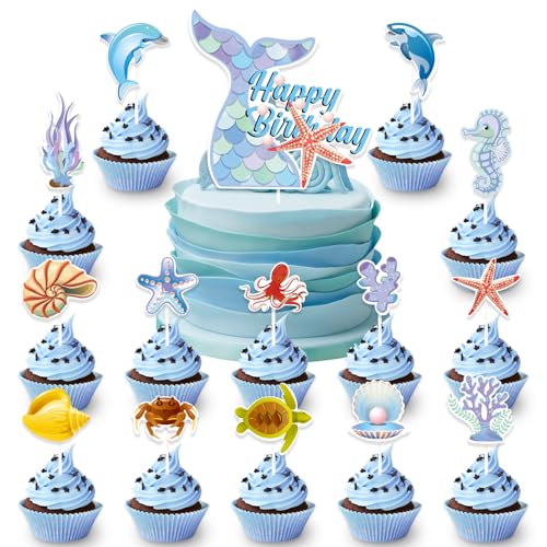 DazzJoy 15 Stk Meerjungfrau Tortendeko Geburtstag,Happy Birthday Tortendeko Meerjungfrau,Happy Birthday Cake Topper Geburtstag,Meerestiere Cupcake Toppers Geburtstag,Ozean Thema Muffin Deko DazzJoy 15 Stk Meerjungfrau Tortendeko Geburtstag,Happy Birthday Tortendeko Meerjungfrau,Happy Birthday Cake Topper Geburtstag,Meerestiere Cupcake Toppers Geburtstag,Ozean Thema Muffin Deko von Dazzjoy