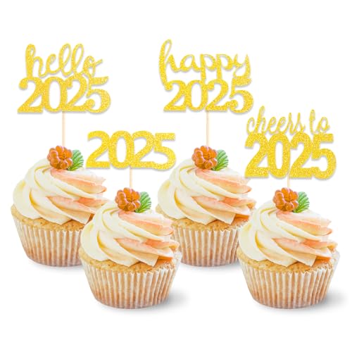 DazzJoy 24 Stk Glitter 2025 Tortendeko Happy New Year, Gold Silvester Cupcake Topper, Cake Topper 2025 Neujahr Kuchen Deko, Hello 2025 Torte DazzJoy 24 Stk Glitter 2025 Tortendeko Happy New Year, Gold Silvester Cupcake Topper, Cake Topper 2025 Neujahr Kuchen Deko, Hello 2025 Torte von Dazzjoy