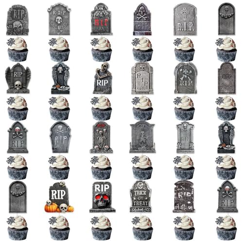 DazzJoy 24 Stück Halloween Grabstein Skeleton Cupcake Topper DazzJoy 24 Stück Halloween Grabstein Skeleton Cupcake Topper von Dazzjoy