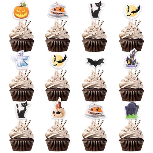 DazzJoy 27 Stück Happy Halloween Cake Toppers, Tortendeko Mit Geist, Fledermaus, Grabstein Und Katze - Party Deko Für Cupcakes Und Muffins DazzJoy 27 Stück Happy Halloween Cake Toppers, Tortendeko Mit Geist, Fledermaus, Grabstein Und Katze - Party Deko Für Cupcakes Und Muffins von Dazzjoy