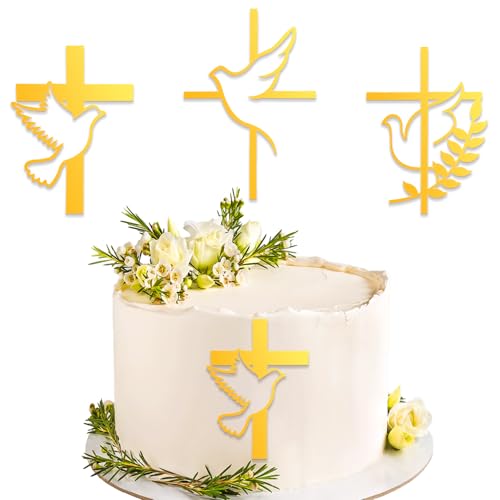 DazzJoy 3 Stück Cake Topper Taufe Kreuz, Acryl Firmung Tortendeko Taufe Mädchen, Gold, Firmung Deko Torten, Kommunion Tortendeko, Hochzeit, Babyparty DazzJoy 3 Stück Cake Topper Taufe Kreuz, Acryl Firmung Tortendeko Taufe Mädchen, Gold, Firmung Deko Torten, Kommunion Tortendeko, Hochzeit, Babyparty von Dazzjoy