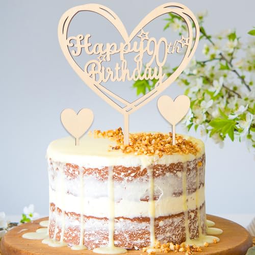 DazzJoy 3 Stk Holz Tortendeko 90. Geburtstag Frau,Kuchendeko 90. Geburtstag Mann,90 Geburtstag Cake Topper,Happy 90th Birthday Tortendeko,Torten Deko 90 Geburtstag,Kuchen Deko Geburtstag 90 Jahre von Dazzjoy
