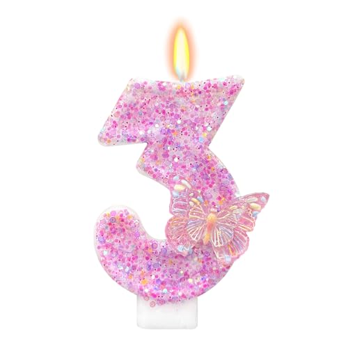 DazzJoy 3D Schmetterling Kerze 3 Geburtstag Mädchen,Rosa Geburtstagskerze 3,Tortendeko 3. Geburtstag Mädchen,Glitzer Kerzen Zahlen 3,Geburtstagskerzen 3 Jahre,Geburtstagsdeko Kinder DazzJoy 3D Schmetterling Kerze 3 Geburtstag Mädchen,Rosa Geburtstagskerze 3,Tortendeko 3. Geburtstag Mädchen,Glitzer Kerzen Zahlen 3,Geburtstagskerzen 3 Jahre,Geburtstagsdeko Kinder von Dazzjoy
