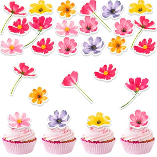DazzJoy 52 Stück Essbare Tortendeko Blumen,Essbare Blumen Deko Torte,Muffin Deko Blüten Tortendeko Essbar,Esspapier Blüten Geburtstag,Cupcake Topper Essbare Kuchendeko von Dazzjoy