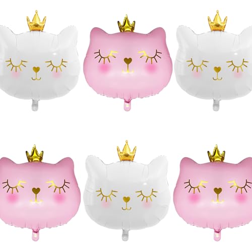 DazzJoy 6 Stück Katzen Deko Luftballons Geburtstag, XXL Luftballon Katze Tiere Ballons, Folienballon Katze Deko Geburtstag, Rosa Weiß Kronen Katzen Ballon Tiere für Kindergeburtstag Deko Mädchen Junge DazzJoy 6 Stück Katzen Deko Luftballons Geburtstag, XXL Luftballon Katze Tiere Ballons, Folienballon Katze Deko Geburtstag, Rosa Weiß Kronen Katzen Ballon Tiere für Kindergeburtstag Deko Mädchen Junge von Dazzjoy