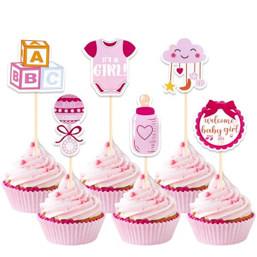 DazzJoy 36 Stück It‘s a Girl Tortendeko Babyparty Deko Mädchen,Baby Shower Deko für Torte,Welcome Baby Girl Cupcake Topper,Kuchendeko Babyparty,Gender Reveal Party DazzJoy 36 Stück It‘s a Girl Tortendeko Babyparty Deko Mädchen,Baby Shower Deko für Torte,Welcome Baby Girl Cupcake Topper,Kuchendeko Babyparty,Gender Reveal Party von Dazzjoy