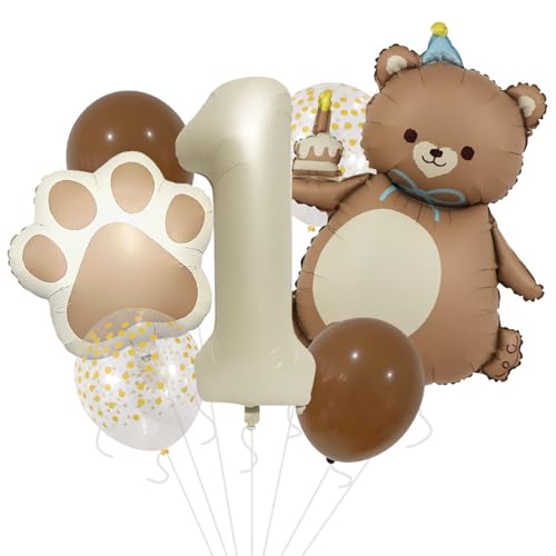 DazzJoy Bär Geburtstagsdeko 1 Jahr Junge, Luftballon Deko 1. Geburtstag Junge Mädchen, Bären Geburtstag Deko 1 Jahr Junge, Folienballon 1 Jahr Geburtstage Jungen von Dazzjoy