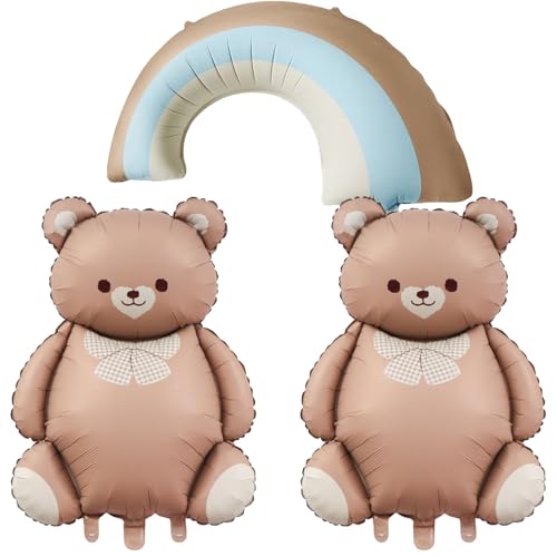 DazzJoy Bär Luftballons Geburtstag, 3 Stück XXL Luftballon Tiere, Folienballon Bär Deko, Baby Ballon für Kindergeburtstag Junge Mädchen, Waldtiere Deko von Dazzjoy