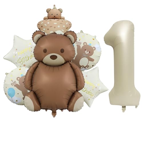 DazzJoy Bär Geburtstagsdeko 1 Jahr Junge, 7 Stück Bär Luftballon Deko 1. Geburtstag Junge Mädchen, Bären Deko 1 Geburtstag Junge, Kindergeburtstag 1 Jahr von Dazzjoy