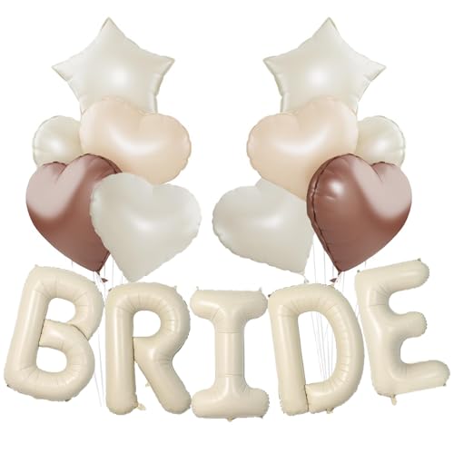 DazzJoy Bride to Be Deko Luftballon, 16 Zoll Cremeweiß Bride Buchstaben Ballons, Bride To Be Luftballons mit Stern Herz Folienballon, Bride Ballon für Bachelorette Party, Hochzeit, Jga Frauen Deko von Dazzjoy