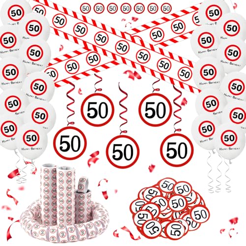 DazzJoy Deko 50 Geburtstag Mann Frau,50 Geburtstag Deko Set mit Absperrband 50. Geburtstage Deko, Luftballons, Luftschlangen, Konfetti,Spiralen Girlande,Verkehrsschild Geburtstagsdeko 50 Männer Frauen DazzJoy Deko 50 Geburtstag Mann Frau,50 Geburtstag Deko Set mit Absperrband 50. Geburtstage Deko, Luftballons, Luftschlangen, Konfetti,Spiralen Girlande,Verkehrsschild Geburtstagsdeko 50 Männer Frauen von Dazzjoy