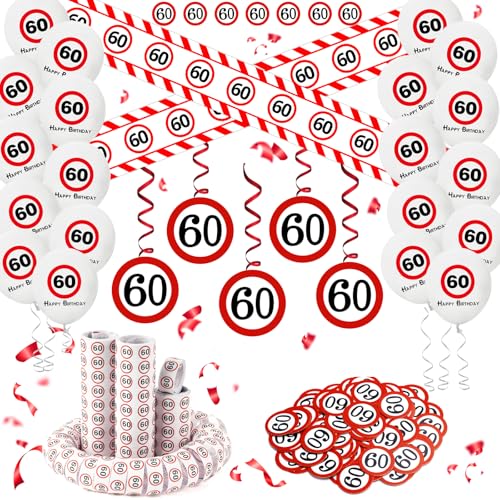 DazzJoy Deko 60 Geburtstag Mann Frau,60 Geburtstag Deko Set mit Absperrband 60. Geburtstage Deko, Luftballons, Luftschlangen, Konfetti,Spiralen Girlande,Verkehrsschild Geburtstagsdeko 60 Männer Frauen DazzJoy Deko 60 Geburtstag Mann Frau,60 Geburtstag Deko Set mit Absperrband 60. Geburtstage Deko, Luftballons, Luftschlangen, Konfetti,Spiralen Girlande,Verkehrsschild Geburtstagsdeko 60 Männer Frauen von Dazzjoy