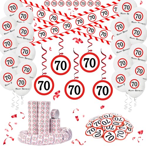 DazzJoy Deko 70 Geburtstag Mann Frau,70 Geburtstag Deko Set mit Absperrband 70. Geburtstage Deko, Luftballons, Luftschlangen, Konfetti,Spiralen Girlande,Verkehrsschild Geburtstagsdeko 70 Männer Frauen DazzJoy Deko 70 Geburtstag Mann Frau,70 Geburtstag Deko Set mit Absperrband 70. Geburtstage Deko, Luftballons, Luftschlangen, Konfetti,Spiralen Girlande,Verkehrsschild Geburtstagsdeko 70 Männer Frauen von Dazzjoy