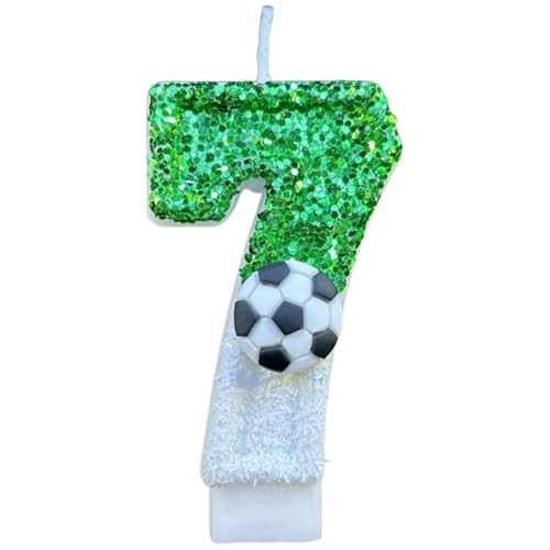 DazzJoy Fußball Kerze 7 Geburtstag Junge Deko, Fussball Geburtstagskerzen Zahlen 7. Geburtstag Junge, Geburtstagskerze 7 Jahre Jungen, Zahlenkerze 7 Grün(ca.7,2cm) von Dazzjoy