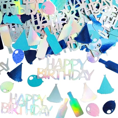 DazzJoy Glitzer Konfetti Tischdeko Geburtstag Groß 1-6,5cm,100 Stk Happy Birthday Deko Luftschlangen,Konfetti Geburtstag für Mann Mädchen Junge,Geburtstagsdeko Tisch,Streudeko Geburtstag Confetti Blau von Dazzjoy
