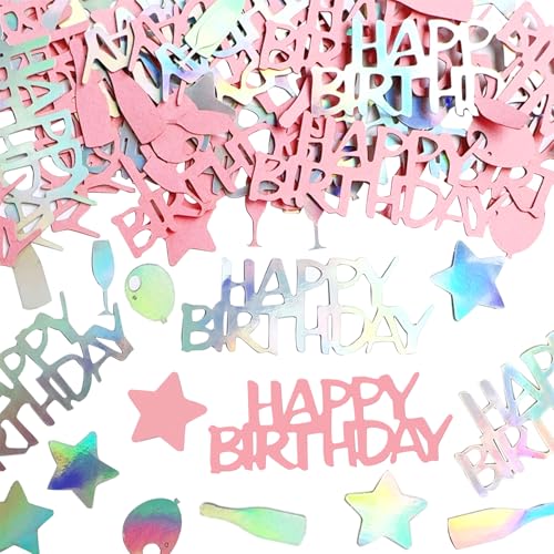 DazzJoy Glitzer Konfetti Tischdeko Geburtstag Groß 1-6,5cm,100 Stk Happy Birthday Deko Luftschlangen,Konfetti Geburtstag für Frau Mädchen Junge,Geburtstagsdeko Tisch,Streudeko Geburtstag Confetti Rosa von Dazzjoy