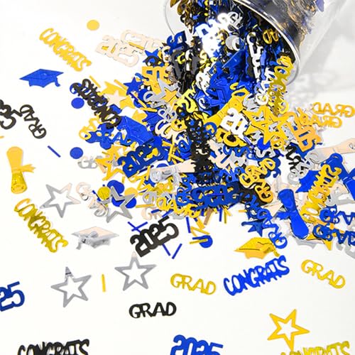 DazzJoy Glitzer Konfetti Graduation Deko 2025 Bachelor Deko, 500 Stk Streudeko Abschluss Ausbildung Blau Gold,Stern,Doktorhut Tischdeko Prüfung Bestanden,Abitur Absolventen,Bestandene Prüfung Geschenk von Dazzjoy