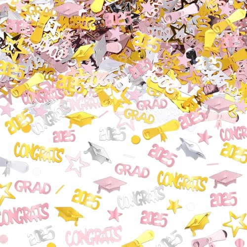 DazzJoy Glitzer Konfetti Graduation Deko 2025 Bachelor Deko, 500 Stk Streudeko Abschluss Ausbildung Rosa Gold,Stern,Doktorhut Tischdeko Prüfung Bestanden,Abitur Absolventen,Bestandene Prüfung Geschenk von Dazzjoy