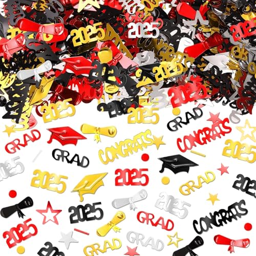 DazzJoy Glitzer Konfetti Graduation Deko 2025 Bachelor Deko,500 Stück Streudeko Abschluss Ausbildung Rot Gold,Stern,Doktorhut Tischdeko Prüfung Bestanden,Abitur Absolventen,Bestandene Prüfung Geschenk von Dazzjoy