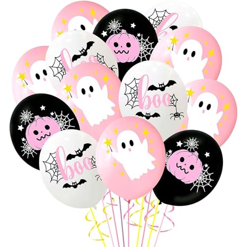 DazzJoy 18 Stück Halloween Deko Luftballons, 12 Zoll Halloween Schwarz Weiß Rosa Ballons mit Geist, Kürbis, Fledermaus, Deko Halloweens Luftballon für Horror Dekoration, Fenster, Tür & Wanddeko DazzJoy 18 Stück Halloween Deko Luftballons, 12 Zoll Halloween Schwarz Weiß Rosa Ballons mit Geist, Kürbis, Fledermaus, Deko Halloweens Luftballon für Horror Dekoration, Fenster, Tür & Wanddeko von Dazzjoy